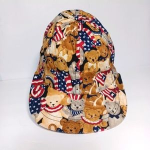 Vintage Patriotic Teddy Bear Hat Cap Baseball Hat Handmade American Flag